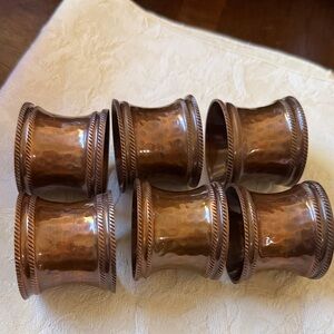 Set of 6 hummered Copper Napkin Rings